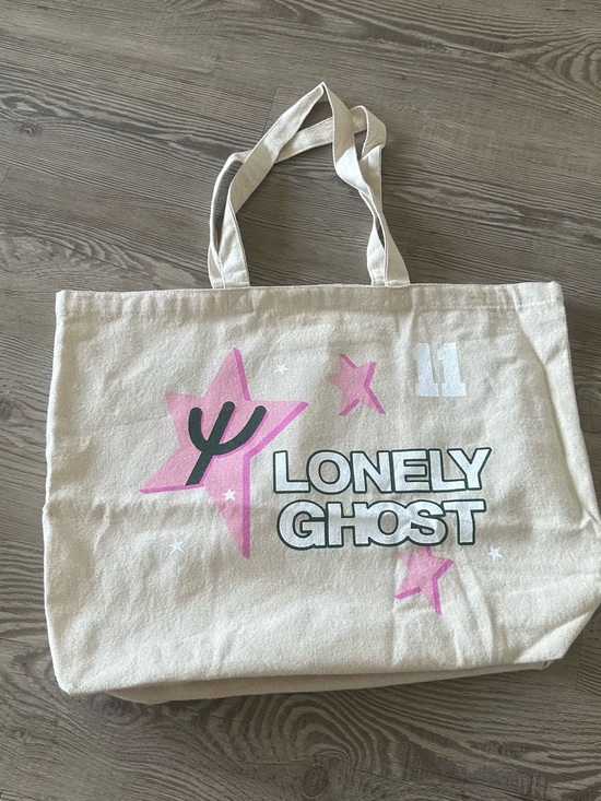 LONELY GHOST Handbags - LONELY GHOST Cream Canvas Tote with Pink Star Graphics